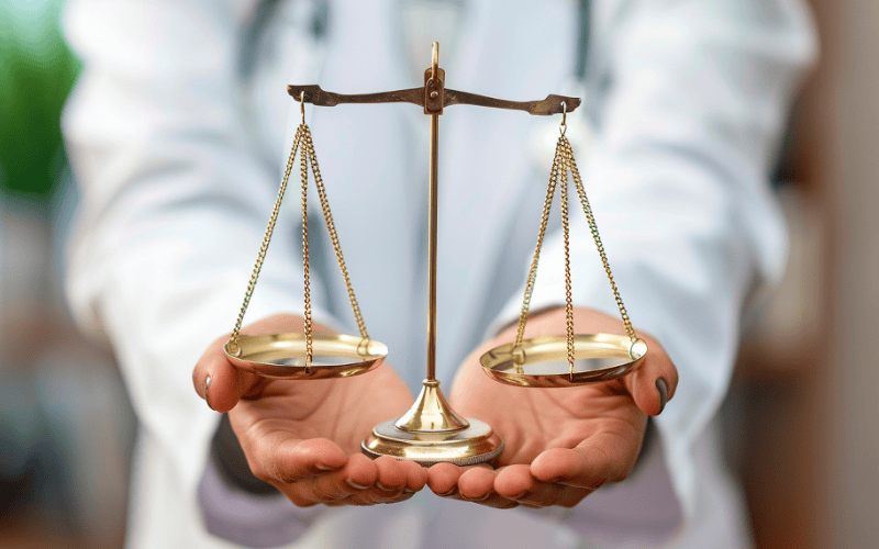 doctor holding an old type scale